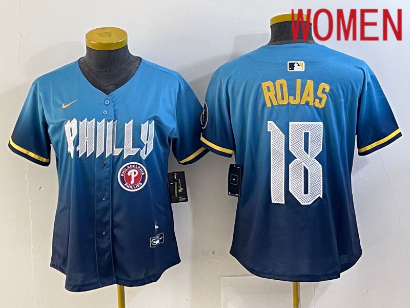 Women Philadelphia Phillies #18 Rojas Blue City Edition Nike 2024 MLB Jersey style 4->youth mlb jersey->Youth Jersey
